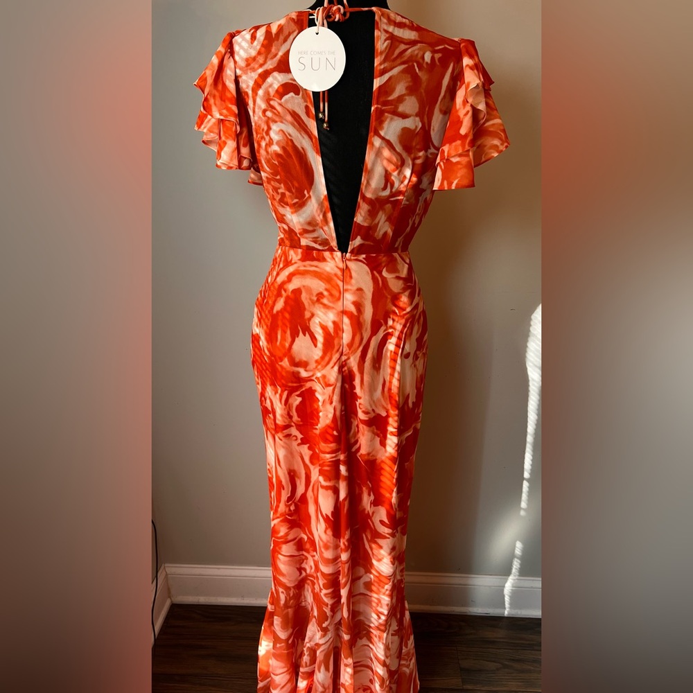 Here Comes The Sun Ruffle Sleeve Maxi Dress Floral Orange - Picture 5 of 7